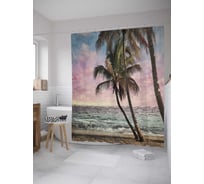 Штора (занавеска) для ванной JoyArty "Пальмы фантазий" из сатена, 180х200 см с крючками, sc_8321