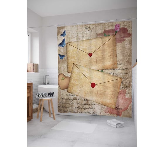 Штора (занавеска) для ванной JoyArty "Письмо счастья" из сатена, 180х200 см с крючками, sc_7514 1