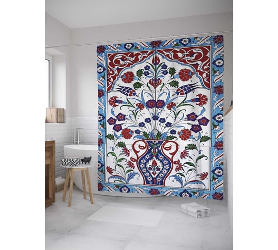 Штора (занавеска) для ванной JoyArty "Пышная ваза" из сатена, 180х200 см с крючками, sc_8350 1