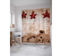 Штора (занавеска) для ванной JoyArty "Мишка и звезды" из сатена, 180х200 см с крючками, sc_4302