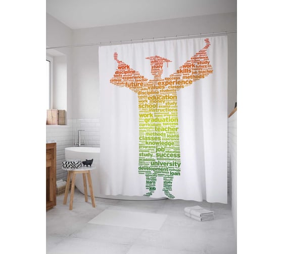Штора (занавеска) для ванной JoyArty "Счастливый выпускник" из сатена, 180х200 см с крючками, sc_4509 1