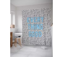 Штора (занавеска) для ванной JoyArty "Надпись "Все хорошо" на узорчатом фоне" из сатена, 180х200 см с крючками, sc_4661