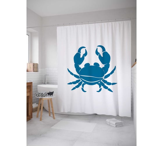 Штора (занавеска) для ванной JoyArty "Синий краб" из сатена, 180х200 см с крючками, sc_4819 1
