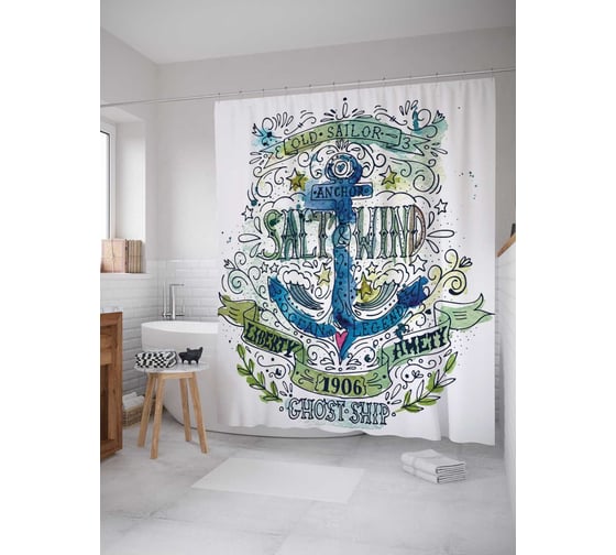 Штора (занавеска) для ванной JoyArty "Корабль призрак" из сатена, 180х200 см с крючками, sc_4720 1