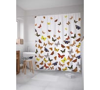 Штора (занавеска) для ванной JoyArty "Вечеринка бабочек" из сатена, 180х200 см с крючками, sc_4478