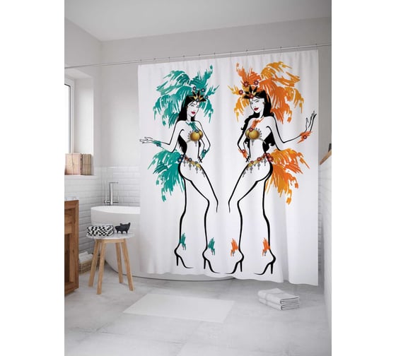 Штора (занавеска) для ванной JoyArty "Танец соблазнения" из сатена, 180х200 см с крючками, sc_7236 1