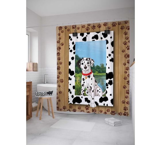 Штора (занавеска) для ванной JoyArty "Друг далматинец" из сатена, 180х200 см с крючками, sc_7431 1