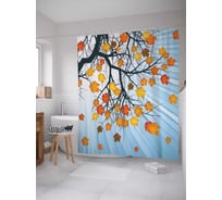Штора (занавеска) для ванной JoyArty "Лиственная грусть" из сатена, 180х200 см с крючками, sc_7111
