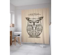 Штора (занавеска) для ванной JoyArty "Спящая сова" из сатена, 180х200 см с крючками, sc_77323
