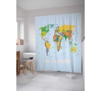Штора (занавеска) для ванной JoyArty "Цветные континенты" из сатена, 180х200 см с крючками, sc_6999