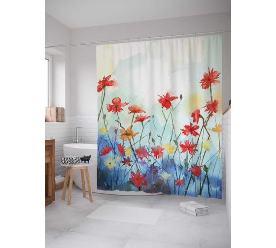 Штора (занавеска) для ванной JoyArty "Цветочная лесть" из сатена, 180х200 см с крючками, sc_7110 1