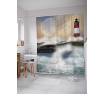 Штора (занавеска) для ванной JoyArty "Маяк в тумане" из сатена, 180х200 см с крючками, sc_7286