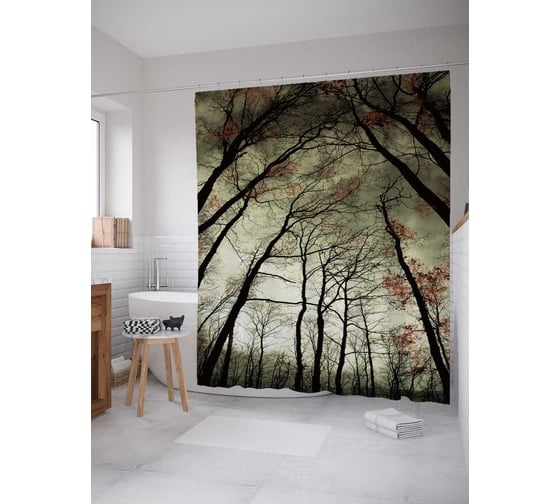 Штора (занавеска) для ванной JoyArty "Лесной круг" из сатена, 180х200 см с крючками, sc_7098 1