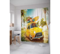 Штора (занавеска) для ванной JoyArty "Отпускное авто" из сатена, 180х200 см с крючками, sc_7525
