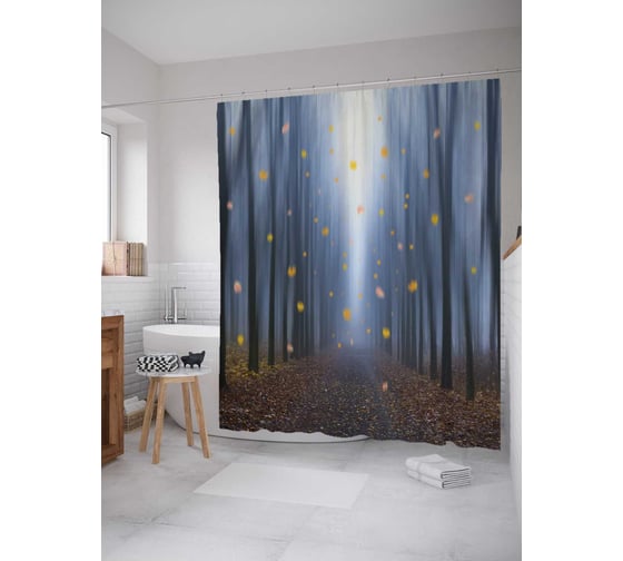 Штора (занавеска) для ванной JoyArty "Лес судьбы" из сатена, 180х200 см с крючками, sc_6512