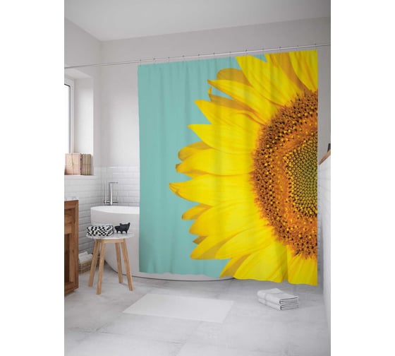 Штора (занавеска) для ванной JoyArty "Фрагмент подсолнуха" из сатена, 180х200 см с крючками, sc_4675 1