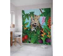 Штора (занавеска) для ванной JoyArty "Леопард в кустах" из сатена, 180х200 см с крючками, sc_4694