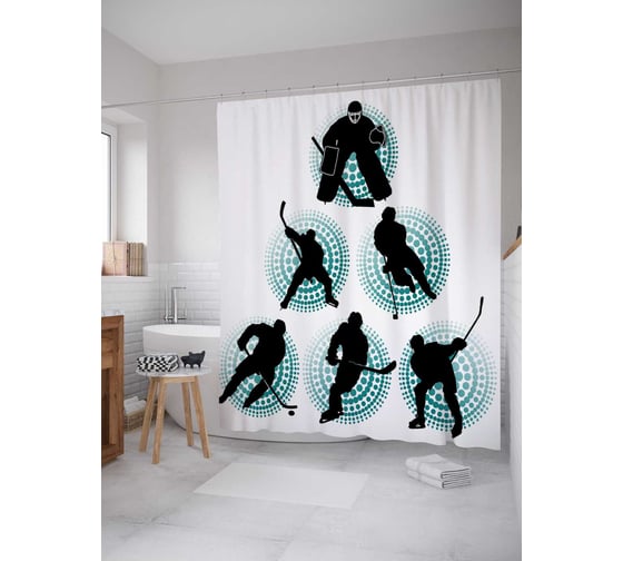 Штора (занавеска) для ванной JoyArty "Хоккейные маневры" из сатена, 180х200 см с крючками, sc_7282 1