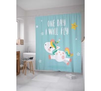 Штора (занавеска) для ванной JoyArty "Радужный единорог" из сатена, 180х200 см с крючками, sc_71541