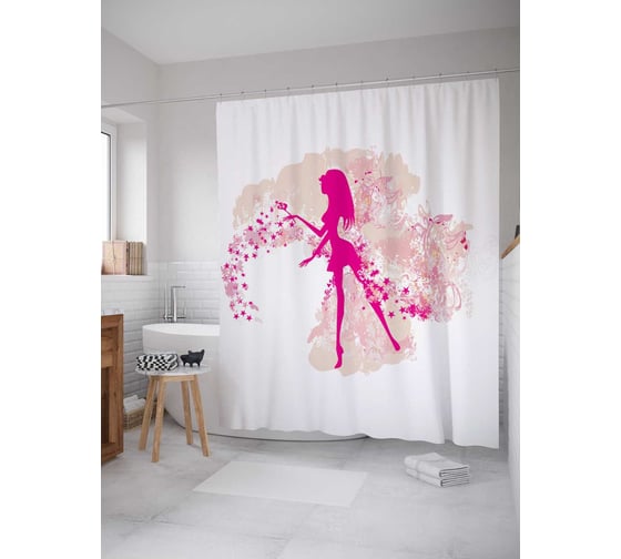 Штора (занавеска) для ванной JoyArty "Девушка и бабочки" из сатена, 180х200 см с крючками, sc_4906 1