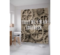 Штора (занавеска) для ванной JoyArty "Механическая надпись" из сатена, 180х200 см с крючками, sc_7357