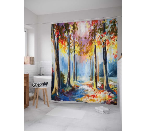 Штора (занавеска) для ванной JoyArty "Лесные коридоры" из сатена, 180х200 см с крючками, sc_7112 1