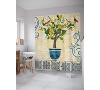 Штора (занавеска) для ванной JoyArty "Домашние лимоны" из сатена, 180х200 см с крючками, sc_7148