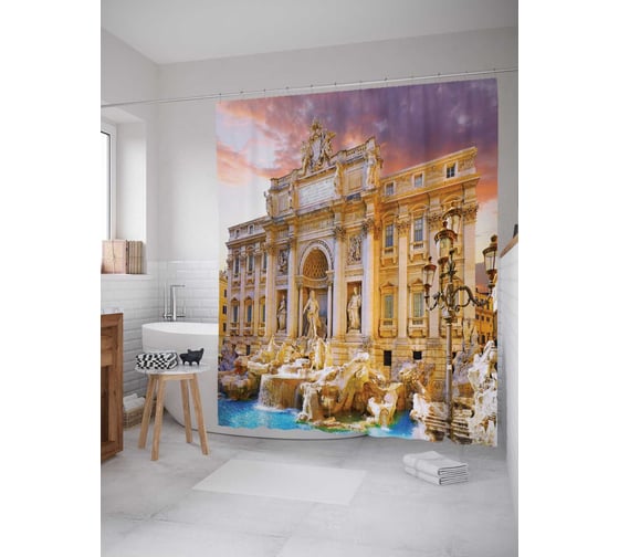 Штора (занавеска) для ванной JoyArty "Древний музей" из сатена, 180х200 см с крючками, sc_7568 1
