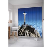 Штора (занавеска) для ванной JoyArty "Известная статуя в бразилии" из сатена, 180х200 см с крючками, sc_7263