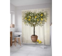 Штора (занавеска) для ванной JoyArty "Ваза с лимонами" из сатена, 180х200 см с крючками, sc_7149