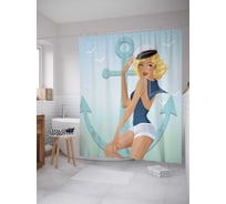Штора (занавеска) для ванной JoyArty "Соблазнительная морячка" из сатена, 180х200 см с крючками, sc_7594