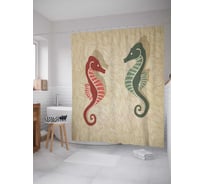 Штора (занавеска) для ванной JoyArty "Дружба морских коней" из сатена, 180х200 см с крючками, sc_5940