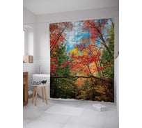 Штора (занавеска) для ванной JoyArty "Лесные ветки" из сатена, 180х200 см с крючками, sc_7106