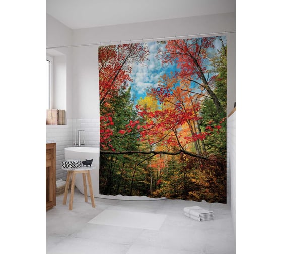 Штора (занавеска) для ванной JoyArty "Лесные ветки" из сатена, 180х200 см с крючками, sc_7106 1