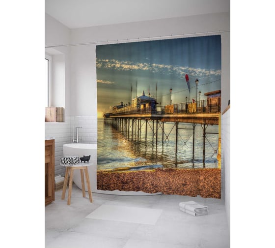 Штора (занавеска) для ванной JoyArty "Постройки на набережной" из сатена, 180х200 см с крючками, sc_6541 1