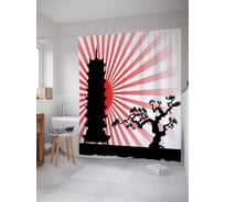 Штора (занавеска) для ванной JoyArty "Китайский храм" из сатена, 180х200 см с крючками, sc_7251