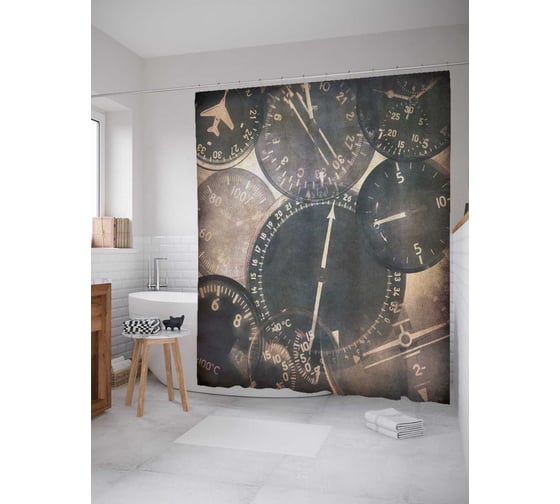 Штора (занавеска) для ванной JoyArty "Приборы для пилота" из сатена, 180х200 см с крючками, sc_5512 1