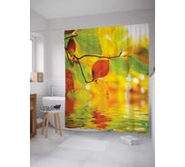 Штора (занавеска) для ванной JoyArty "Лиственное отражение" из сатена, 180х200 см с крючками, sc_7116