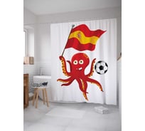 Штора (занавеска) для ванной JoyArty "Осьминог футболист" из сатена, 180х200 см с крючками, sc_7254