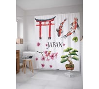 Штора (занавеска) для ванной JoyArty "Особенности Японии" из сатена, 180х200 см с крючками, sc_38773