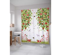 Штора (занавеска) для ванной JoyArty "Яблочный сад" из сатена, 180х200 см с крючками, sc_7446