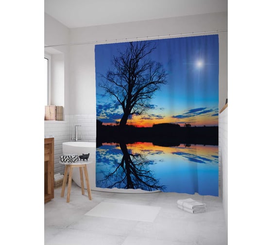 Штора (занавеска) для ванной JoyArty "Вечерняя река" из сатена, 180х200 см с крючками, sc_4868 1