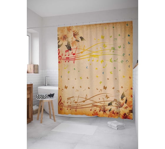 Штора (занавеска) для ванной JoyArty "Ноты природы" из сатена, 180х200 см с крючками, sc_4869 1