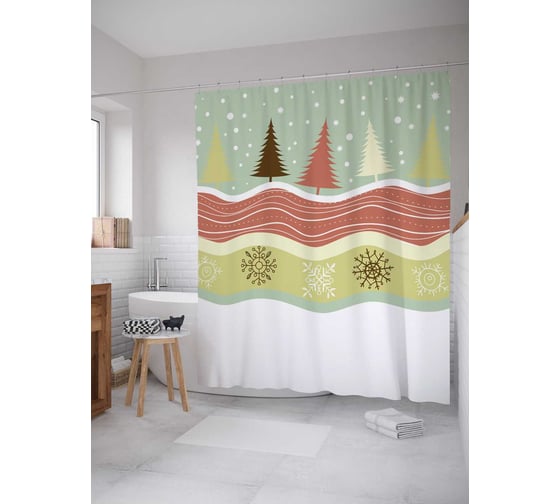 Штора (занавеска) для ванной JoyArty "Еловые волны" из сатена, 180х200 см с крючками, sc_5549 1