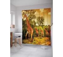 Штора (занавеска) для ванной JoyArty "Караван жирафов" из сатена, 180х200 см с крючками, sc_7803
