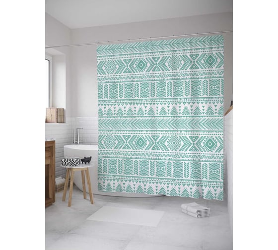 Штора (занавеска) для ванной JoyArty "Этнический полет" из сатена, 180х200 см с крючками, sc_8355 1