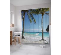 Штора (занавеска) для ванной JoyArty "Гамак под пальмами" из сатена, 180х200 см с крючками, sc_4930