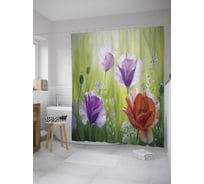 Штора (занавеска) для ванной JoyArty "Цветочная энергия" из сатена, 180х200 см с крючками, sc_9185