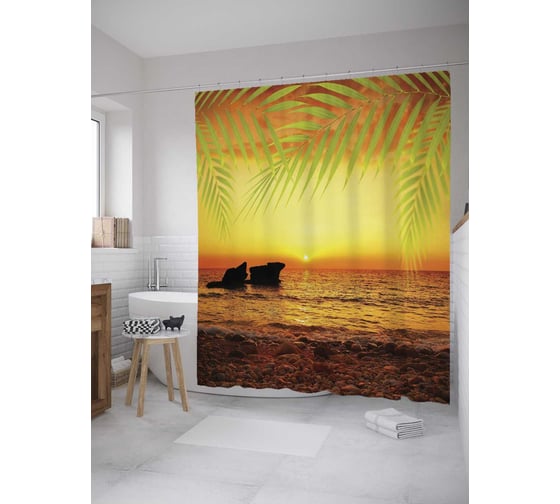 Штора (занавеска) для ванной JoyArty "Булыжники у берега" из сатена, 180х200 см с крючками, sc_7875 1