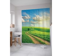 Штора (занавеска) для ванной JoyArty "Дорога через холмы" из сатена, 180х200 см с крючками, sc_8229
